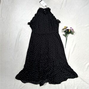 Who What Wear Halter Neckline Polka Dot Black Dress